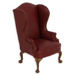 Fauteuil Club noyer-cuir rouge