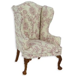 Fauteuil noyer tissus fleuri vieux rose