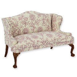 Sofa noyer tissus fleuri vieux rose, Meubles de collection Trianon