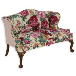 Sofa noyer-tissu fleuri, Meubles de collection Trianon