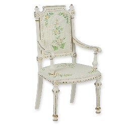 Chaise avec accoudoirs Louis XVI ivoire fleurs