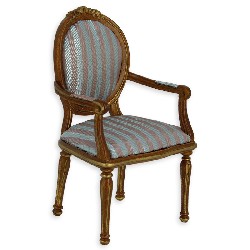 Fauteuil Louis XVI noyer-raye bleu et or