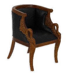 Fauteuil Empire noyer-cuir noir