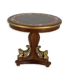 Table ronde Empire noyer-or, Meubles de collection Trianon