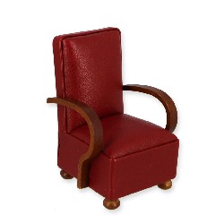Fauteuil Art Deco noyer/cuir rouge