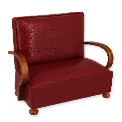 Sofa Art Deco noyer cuir rouge