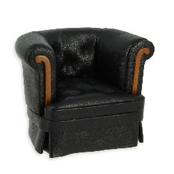 Fauteuil Chesterfield noyer-cuir noir, Meubles de collection Trianon