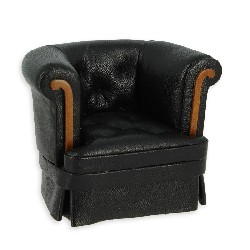 Fauteuil Chesterfield noyer-cuir noir