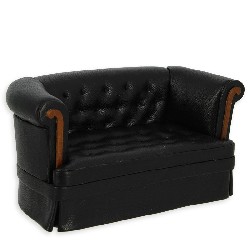 Sofa Chesterfield noyer-cuir noir