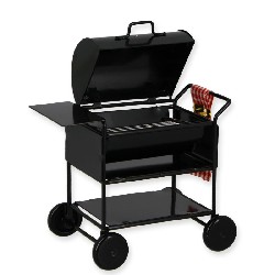 Barbecue en metal noir sur roulettes