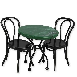Table bistrot marbre vert avec 2 chaises vert