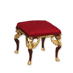 Pouf Empire noyer-or tissus rouge