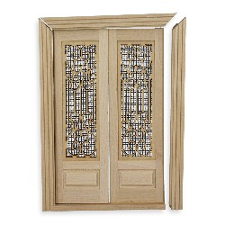 Double-porte d'entrée nature A RECOLLER pour maisons de poupées 1/12
