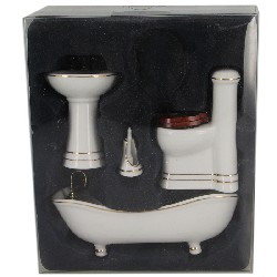 Salle de bain blanche filets or 4 pièces meuble miniature 1/12