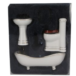 Salle de bain blanche filets or 3 pièces meuble miniature 1/12