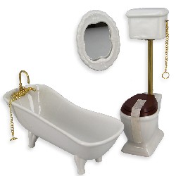 Baignoire WC miroir 3 pcs meuble miniature 1/12