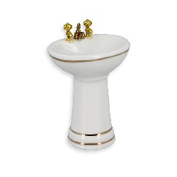 Lavabo ivoire filet doré en porcelaine meuble miniature 1/12