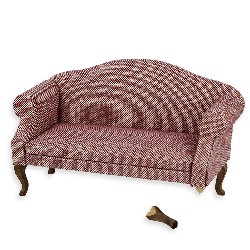 Sofa Louis XV teinté tissu violine - 1 pied cassé - meuble miniature 1/12