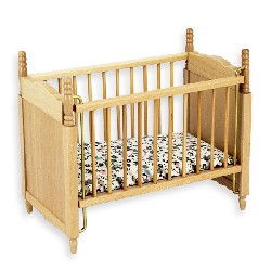 Lit d enfant chene clair meuble miniature 1/12
